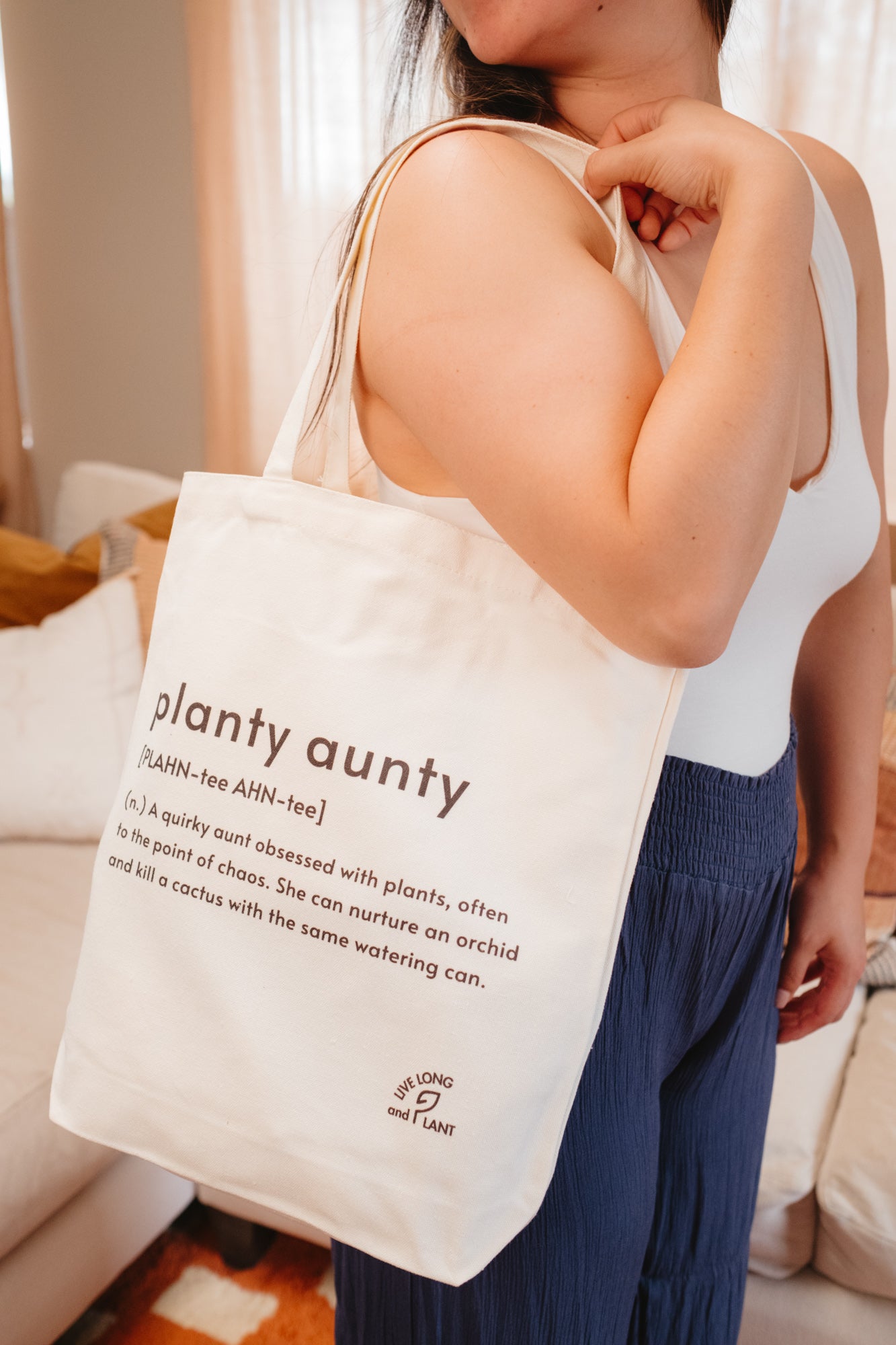Plant-Inspired Canvas Tote Bag, Planty Aunty