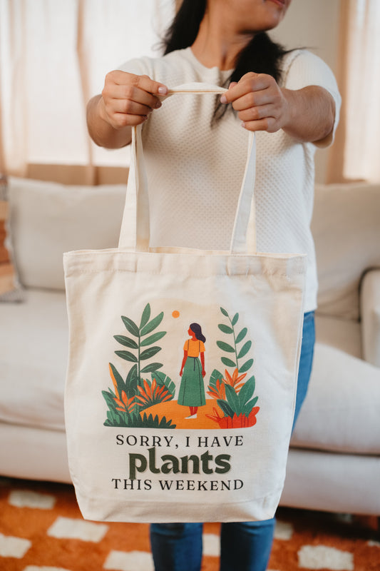 Plant-Inspired Canvas Tote Bag, Sorry I Have Plants This Weekend