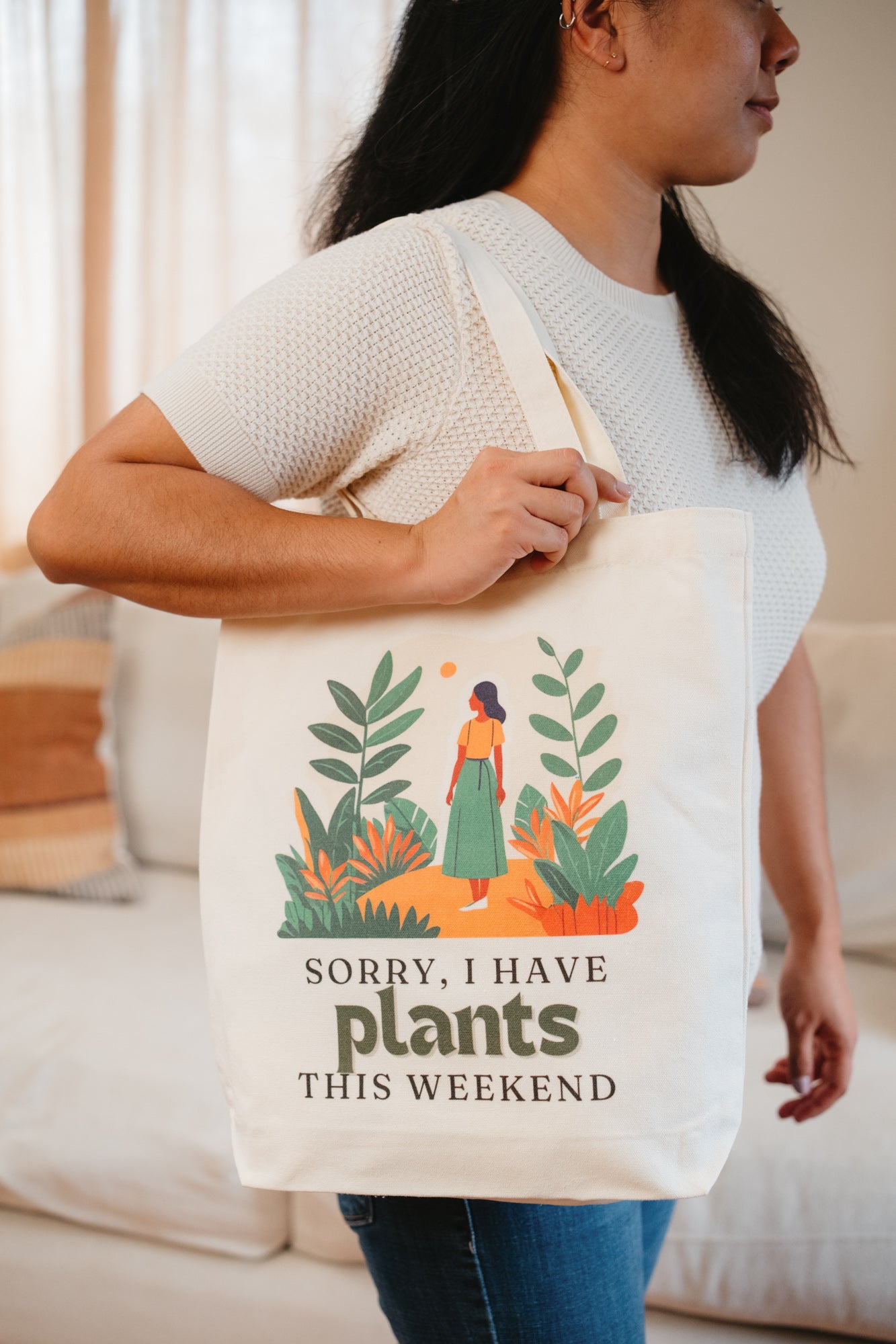 Plant-Inspired Canvas Tote Bag, Sorry I Have Plants This Weekend