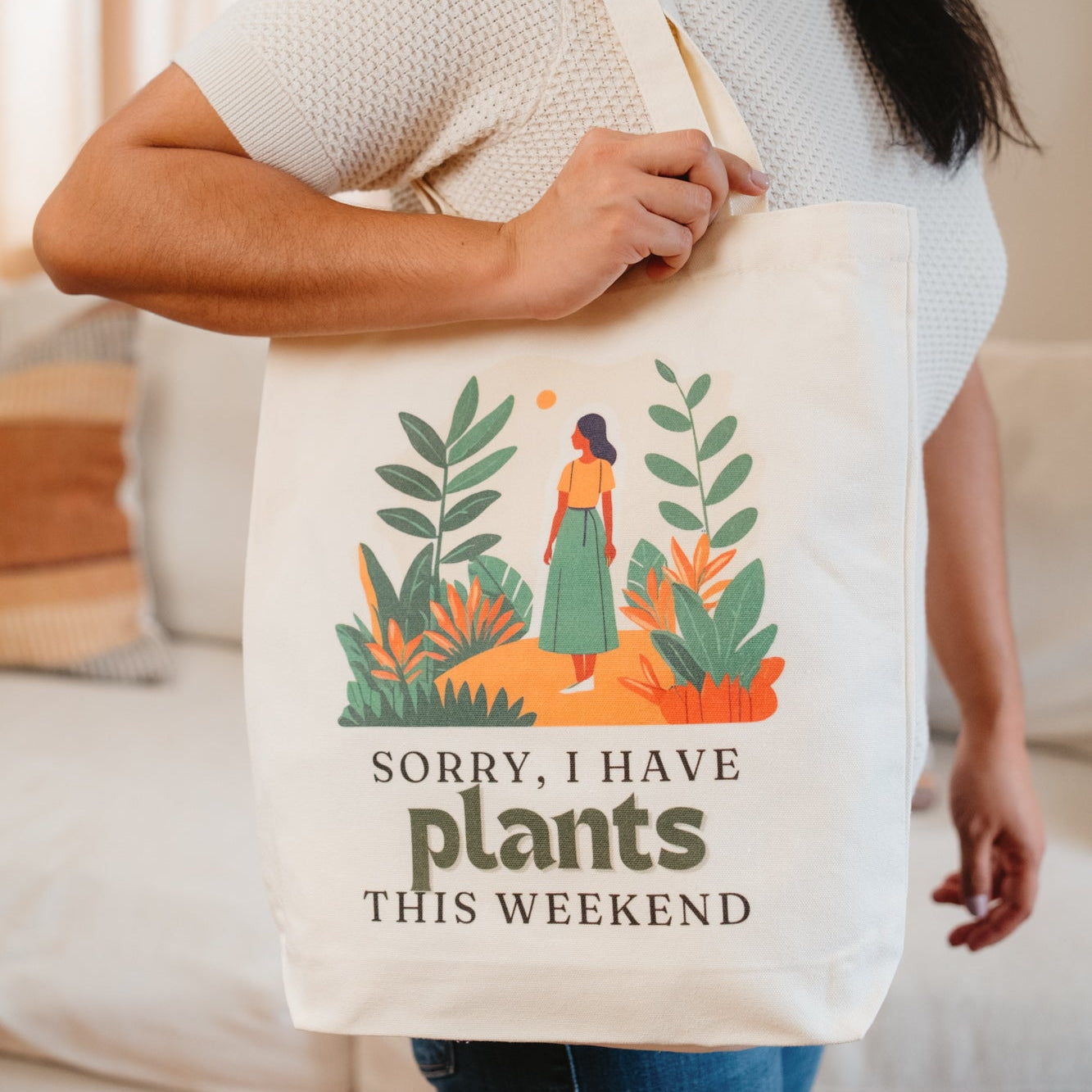 Plant-Inspired Canvas Tote Bag, Sorry I Have Plants This Weekend