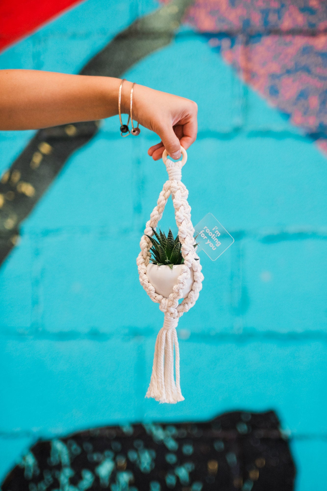 Macrame Plant Hanger with Small Wooden Ring