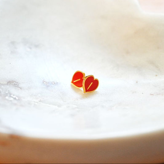 Stud Earrings, Red Anthurium