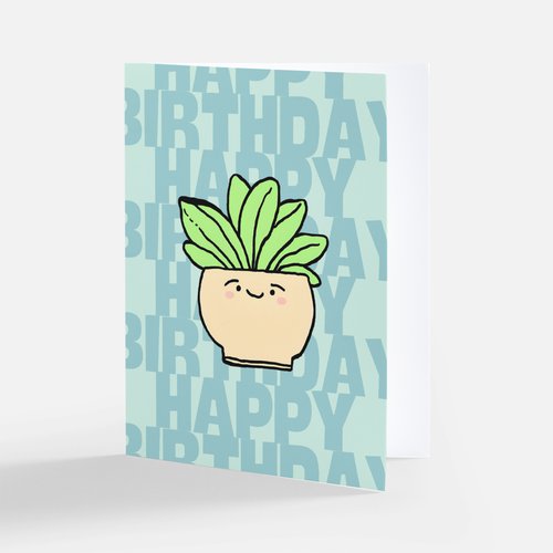 Happy Birthday Potted Plant Greeting Card