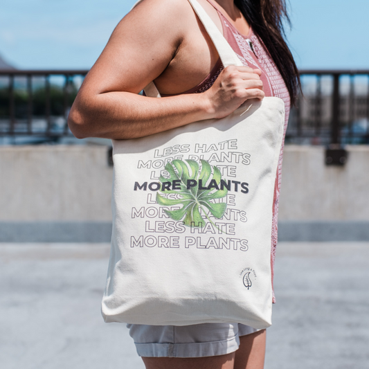 Plant-Inspired Canvas Tote Bag, Less Hate More Plants