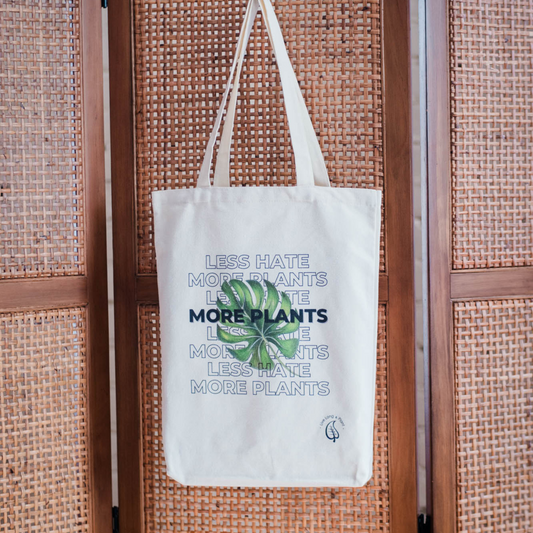 Plant-Inspired Canvas Tote Bag, Less Hate More Plants