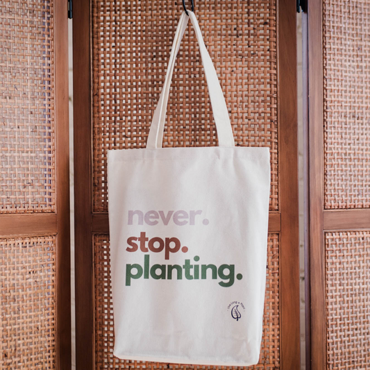Plant-Inspired Canvas Tote Bag, Never Stop Planting