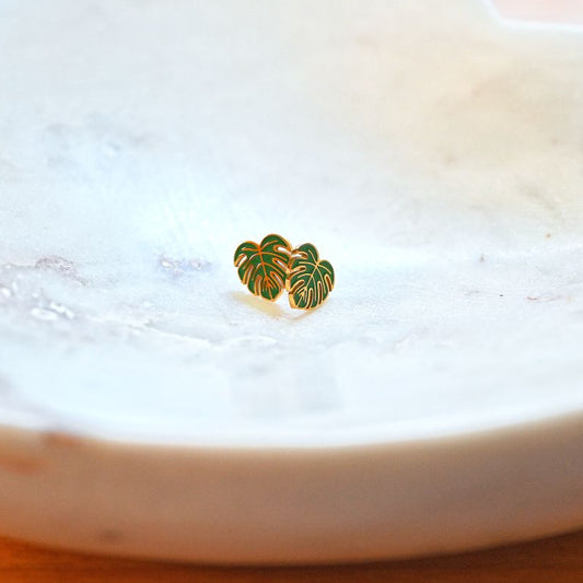 Stud Earrings, Monstera