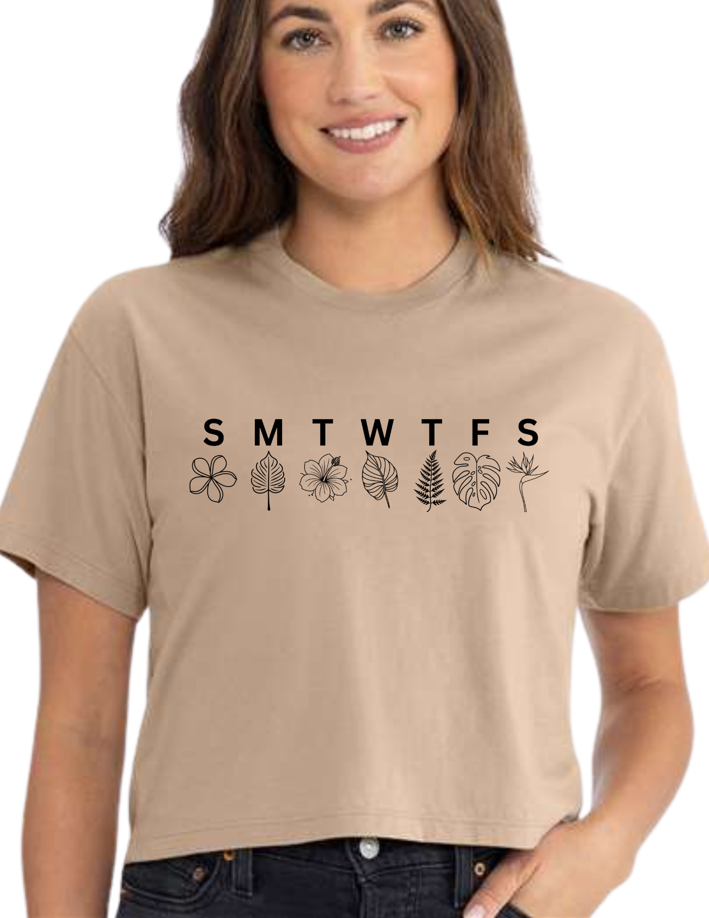 Plants Every Day Crop Top, Tan