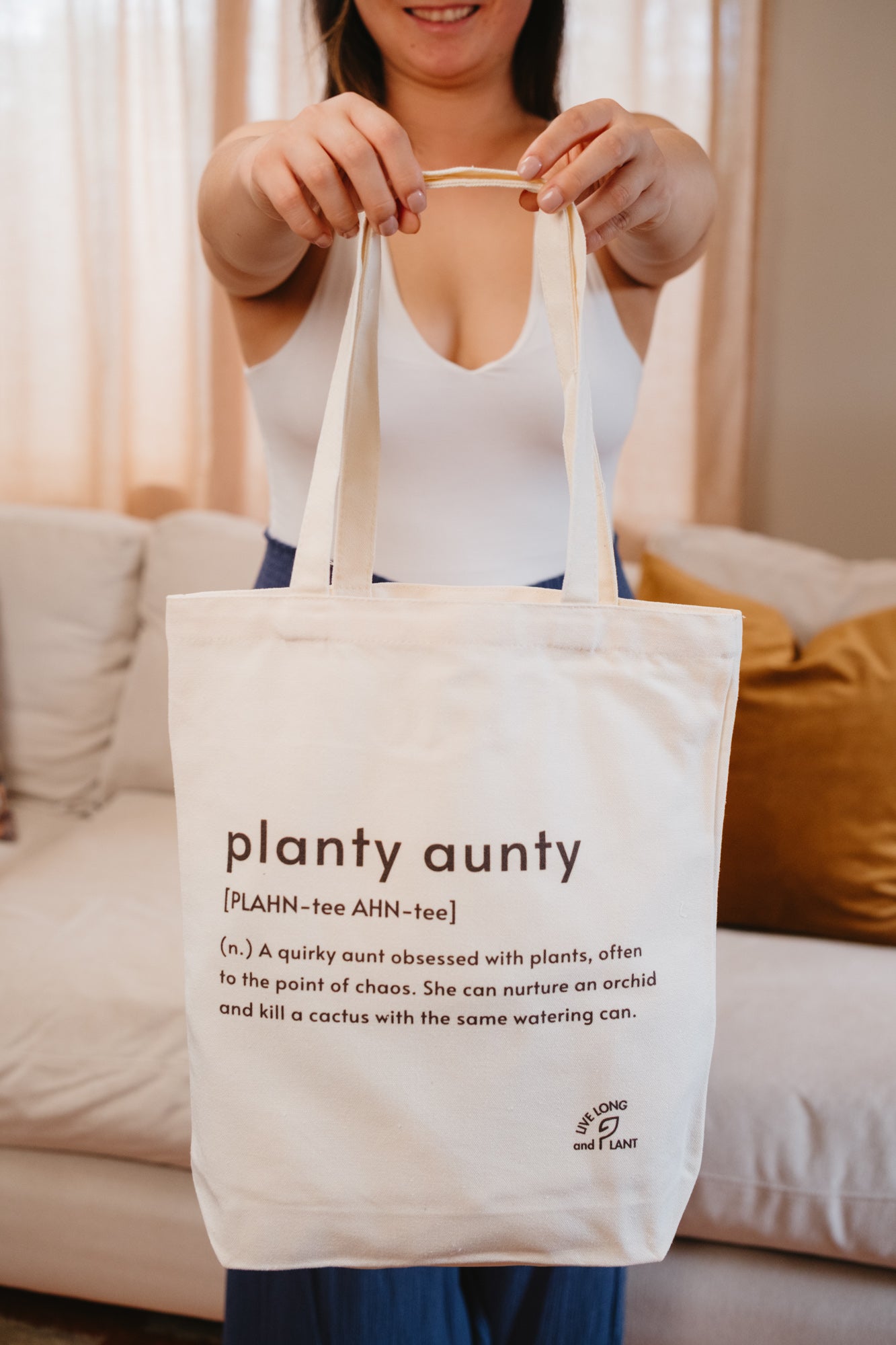 Plant-Inspired Canvas Tote Bag, Planty Aunty
