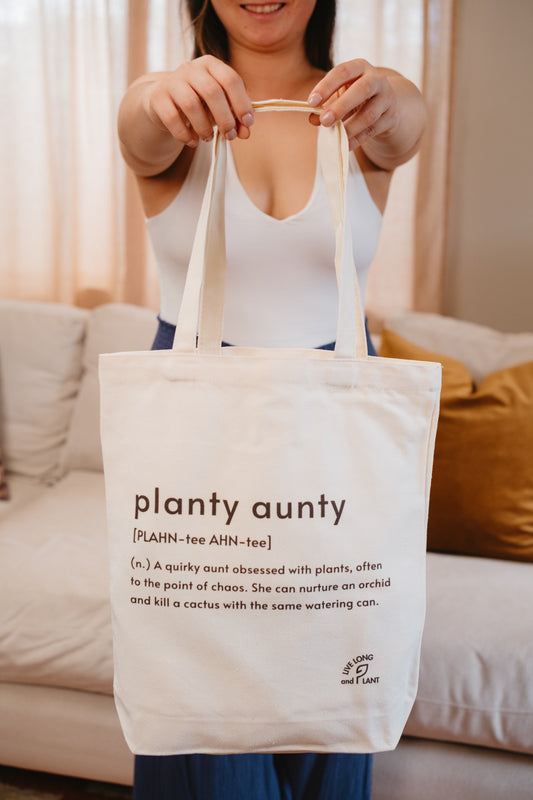 Plant-Inspired Canvas Tote Bag, Planty Aunty