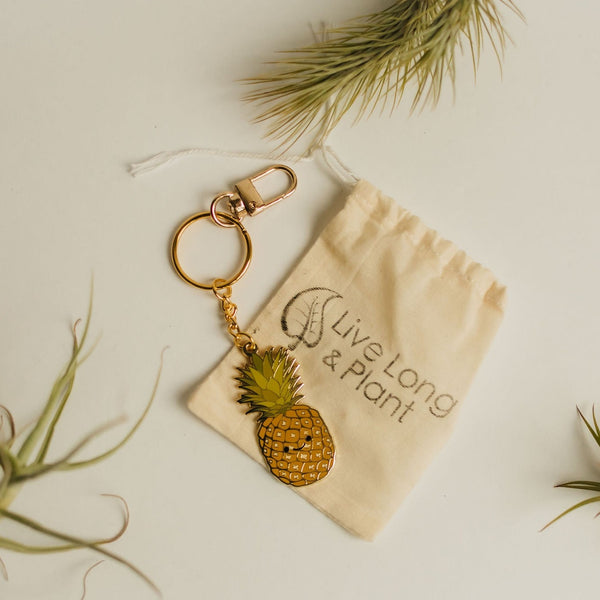 Happy Pineapple Metal Keychain β Live Long And Plant
